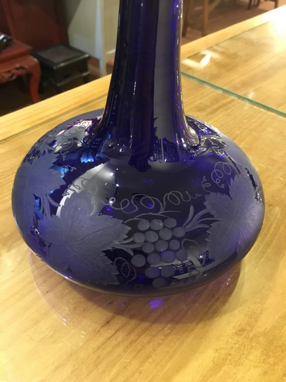 Bristol Blue Ships Decanter Shape, Vine and Grape Engraving c1825 View II