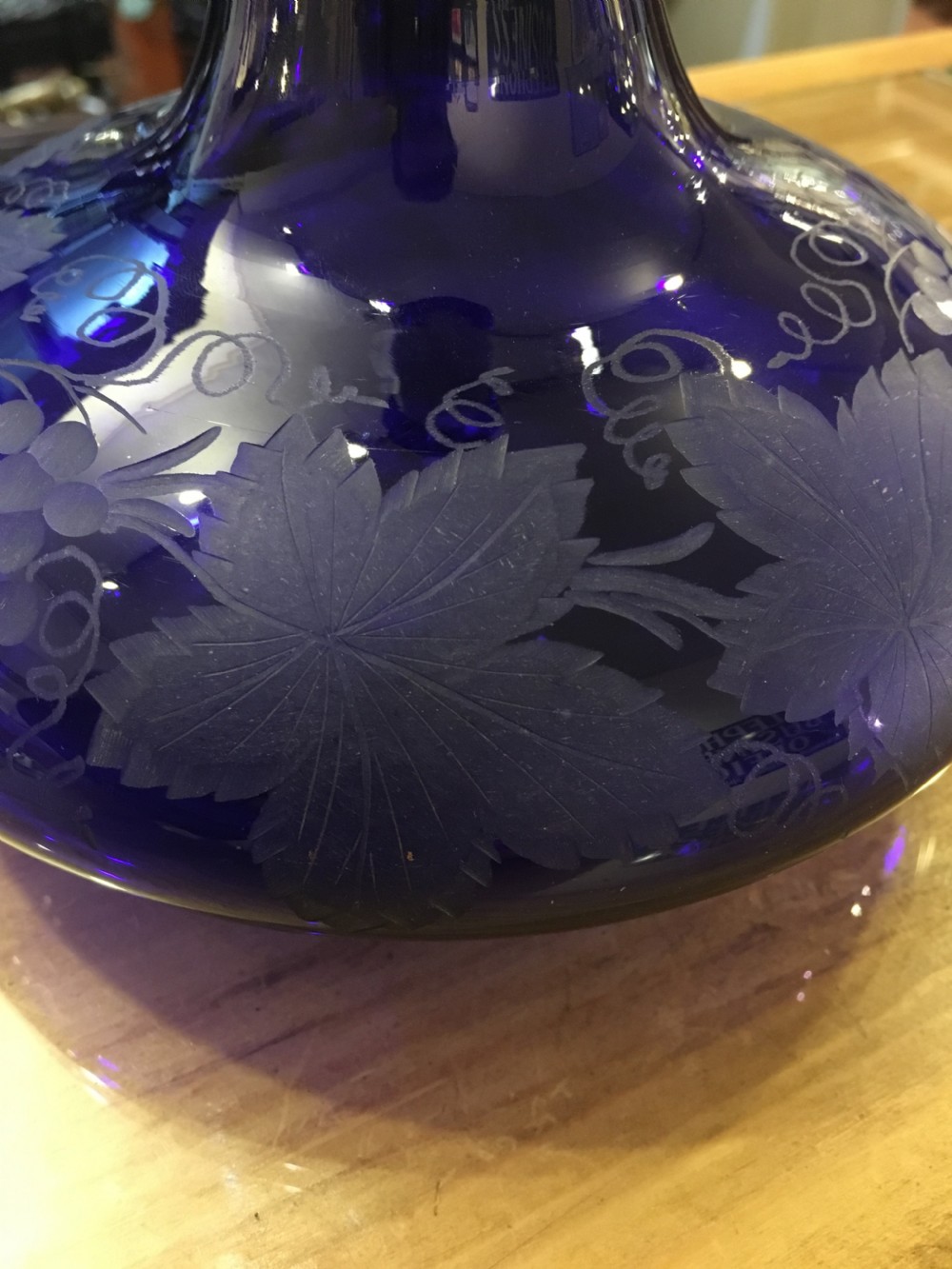 Bristol Blue Ships Decanter Shape, Vine and Grape Engraving c1825 View III
