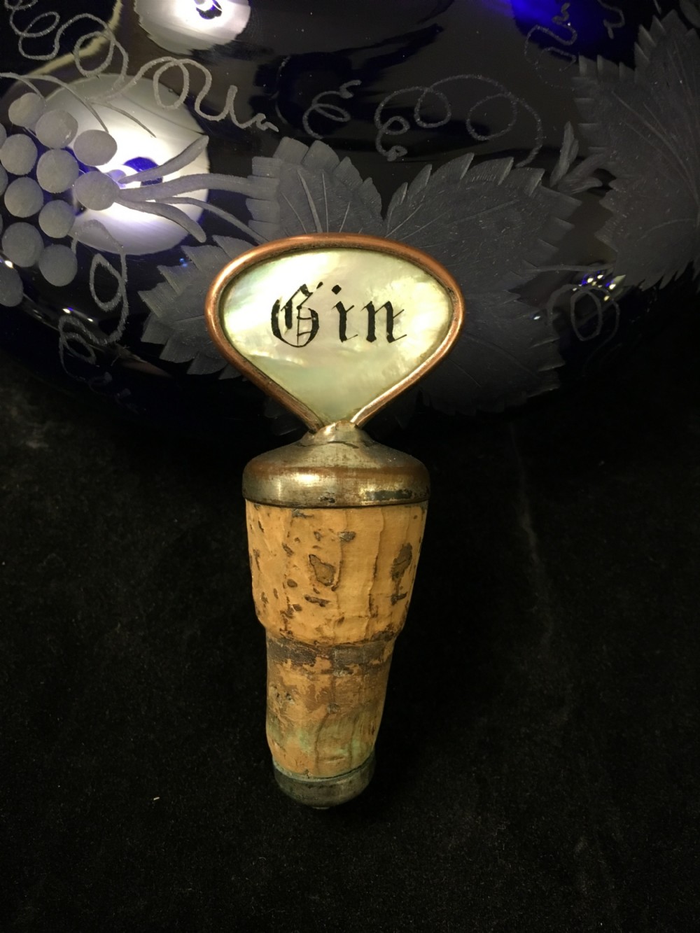 Bristol Blue Ships Decanter Shape, Vine and Grape Engraving c1825 View IV