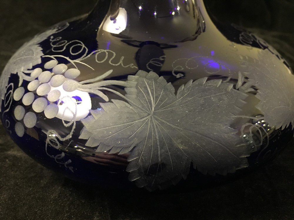 Bristol Blue Ships Decanter Shape, Vine and Grape Engraving c1825 View V