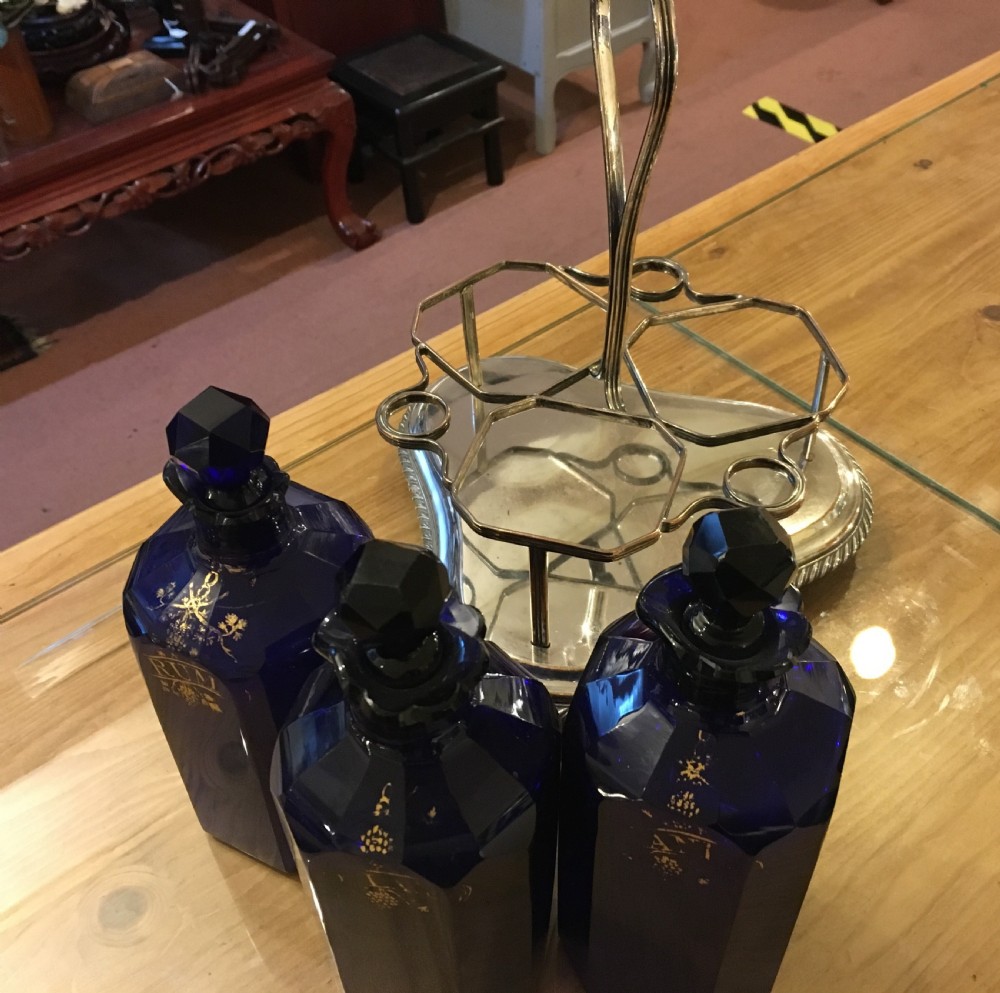 Set of 3 Bristol Blue Straight-sided Decanters View III