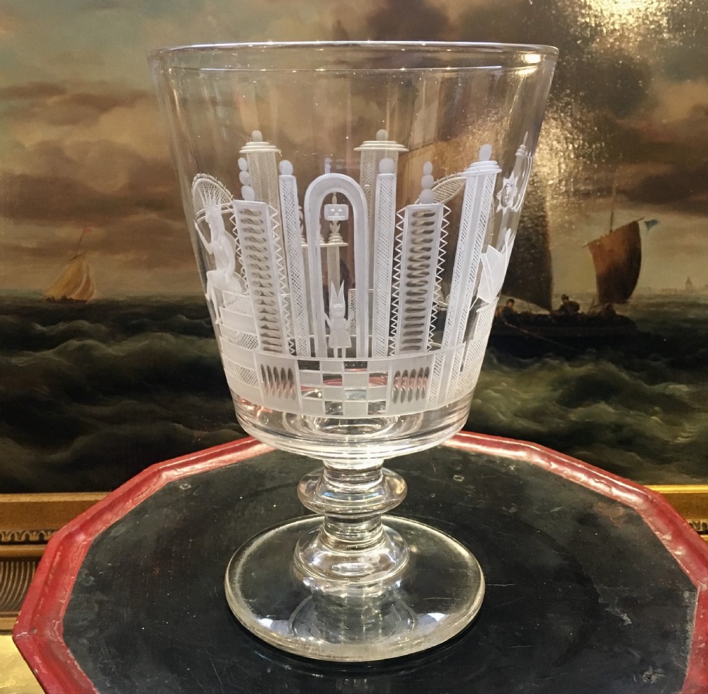 Large Bucket Shape Serving Rummer Engraved with Masonic Symbols c1825
