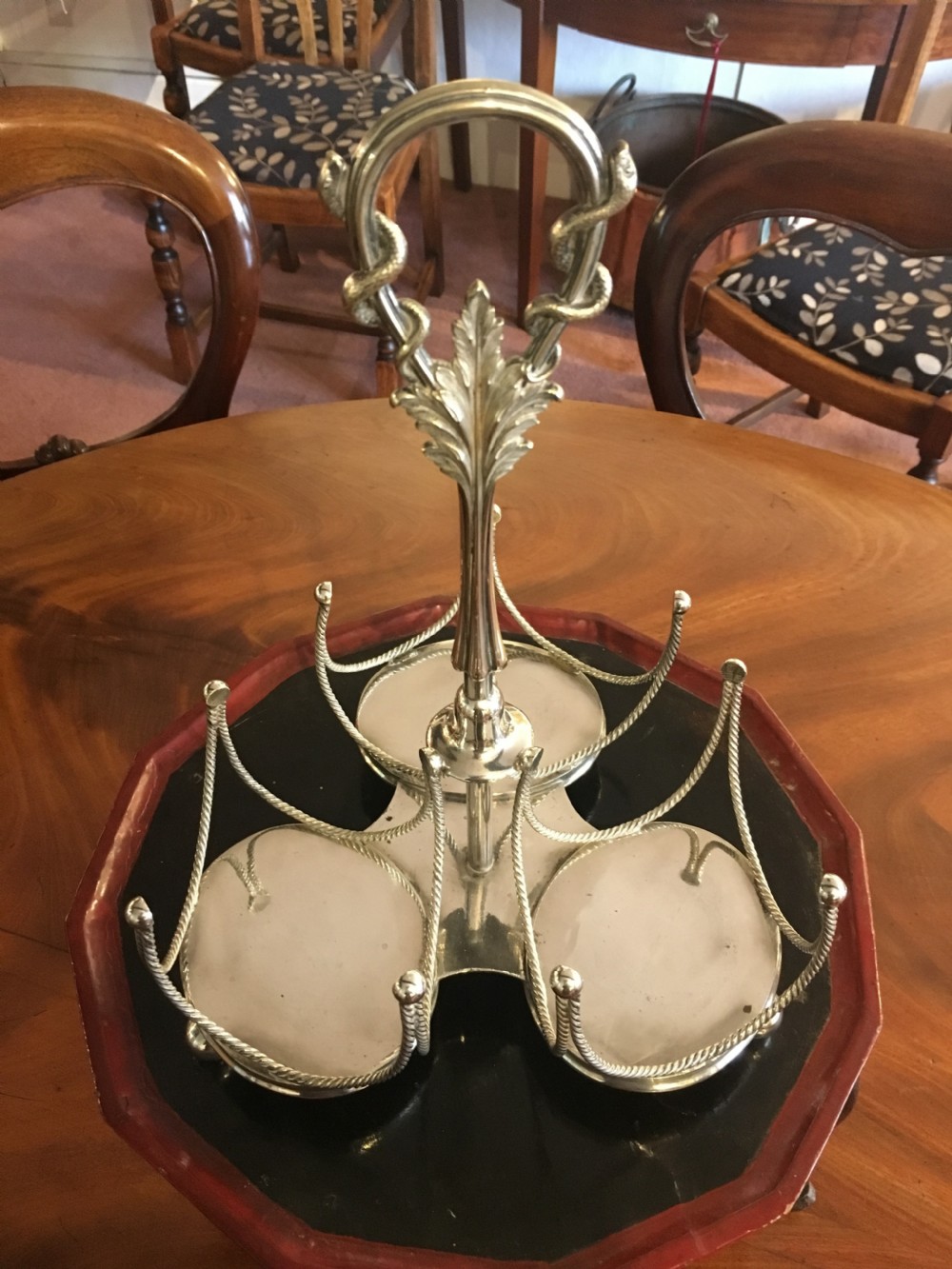 Set of 3 Coloured Glass Flagon/Decanters with Silver Plated Tops and Labels 19th Century View II