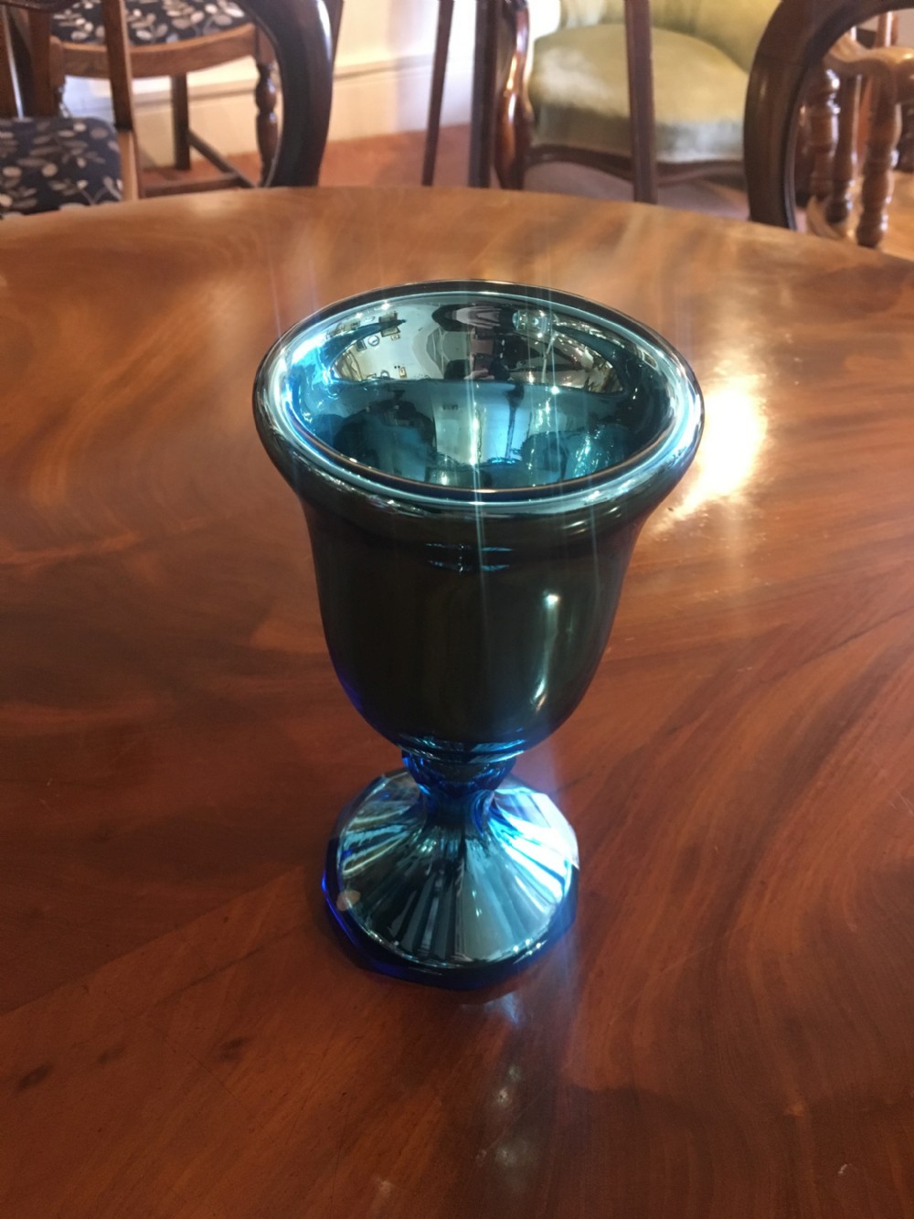 Varnish & Co. London Blue Goblet, Patent Button in base c1850 View II