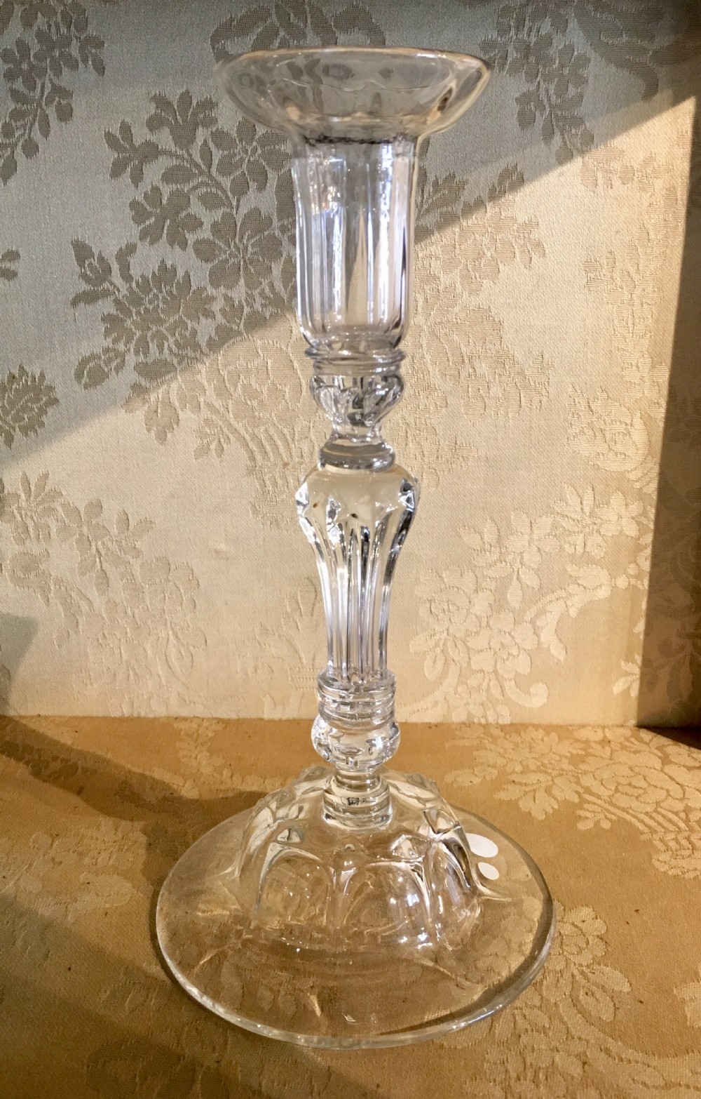 Tall Candle Stick with Rib Moulded Drip Pan Over a Beaded Knop & Collar c1740