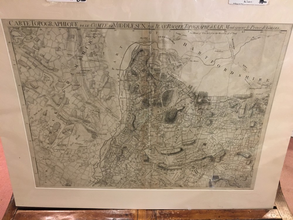 Antique Map of Harrow on the Hill, Jean Rocque c1757