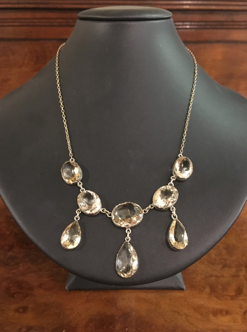 Edwardian Sterling Silver & Citrine Swag Necklace