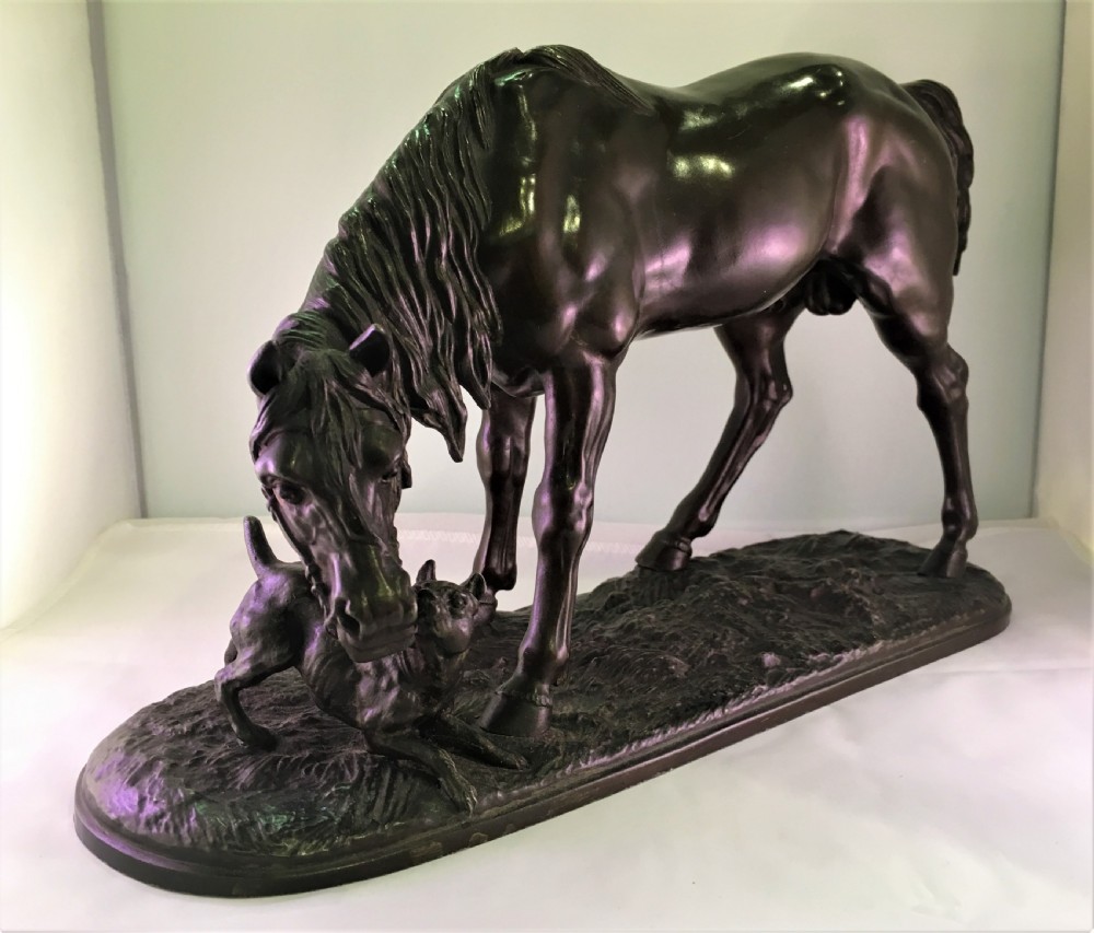 Spelter Horse and Dog Sculpture C19th
