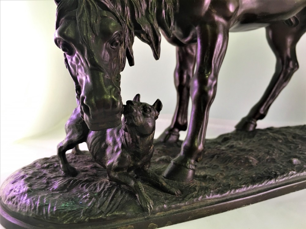 Spelter Horse and Dog Sculpture C19th View II