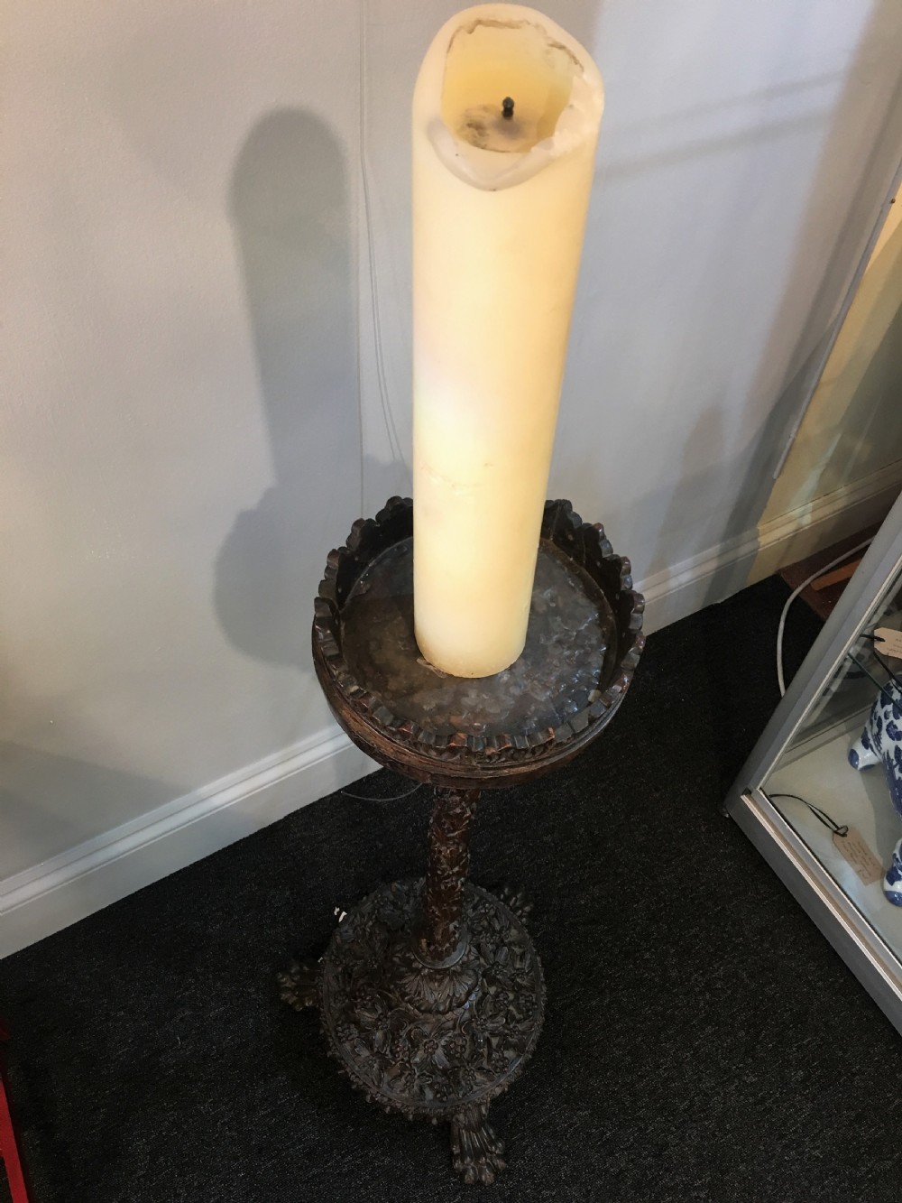 Anglo-Indian Carved Hardwood Candlestick C19th View IV
