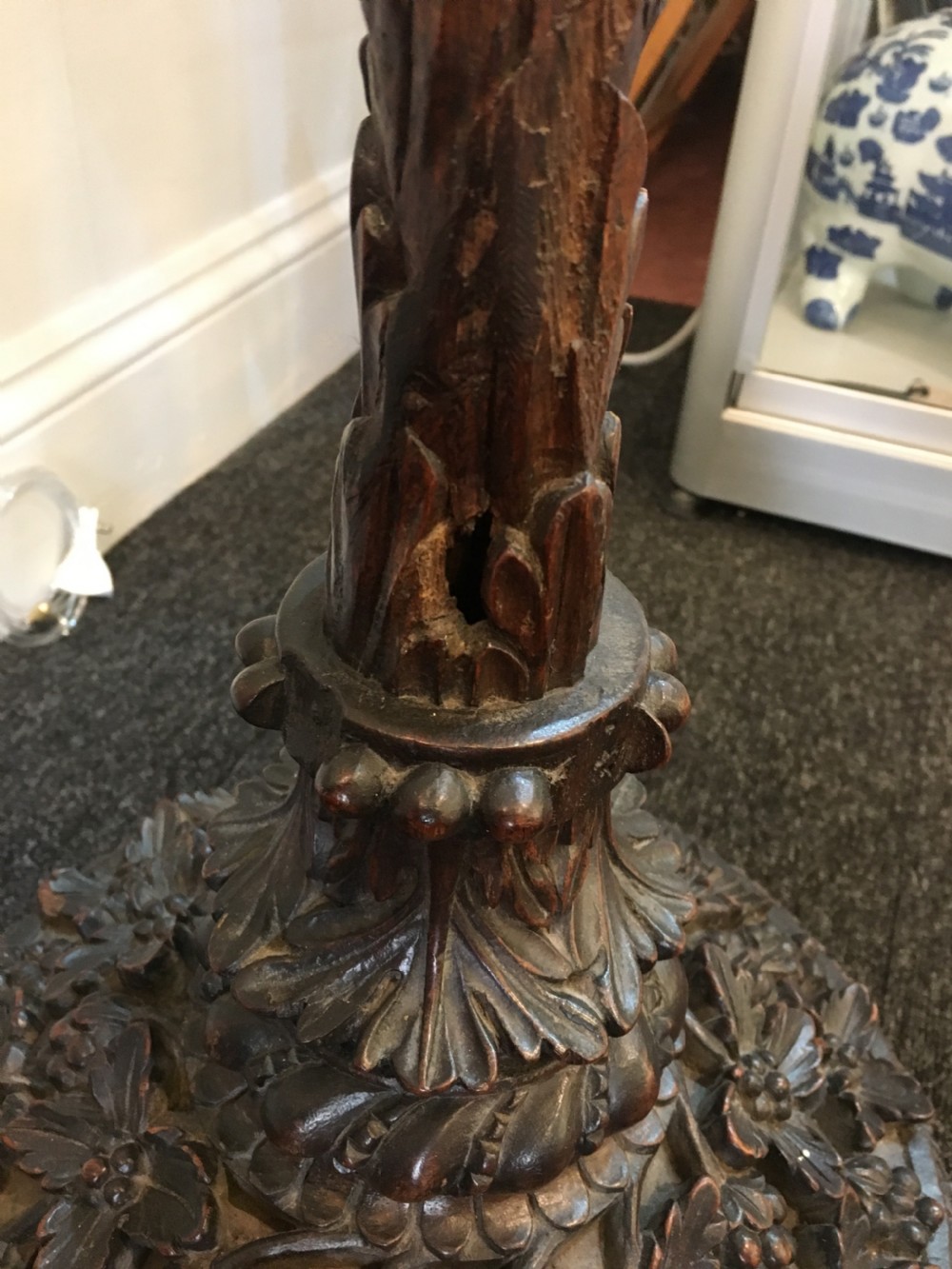 Anglo-Indian Carved Hardwood Candlestick C19th View V