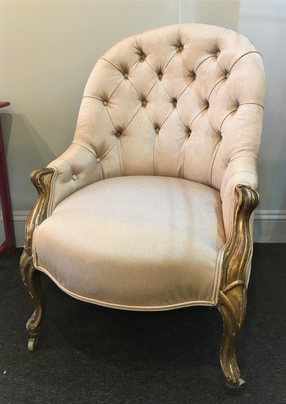 Silk Covered Gilt Wood Chair c1840