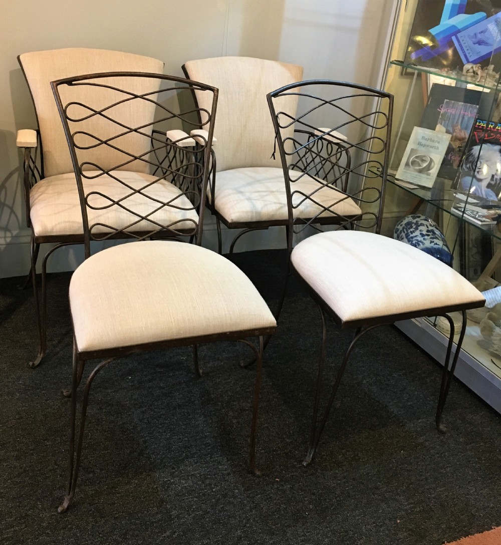 Set of four wire chairs 1920s, completely refurbished and reupholstered