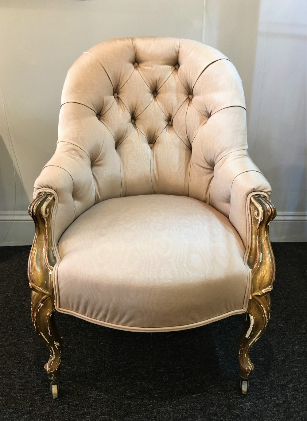 Silk covered gilt wood chair c1840 - Original Gilt Finish