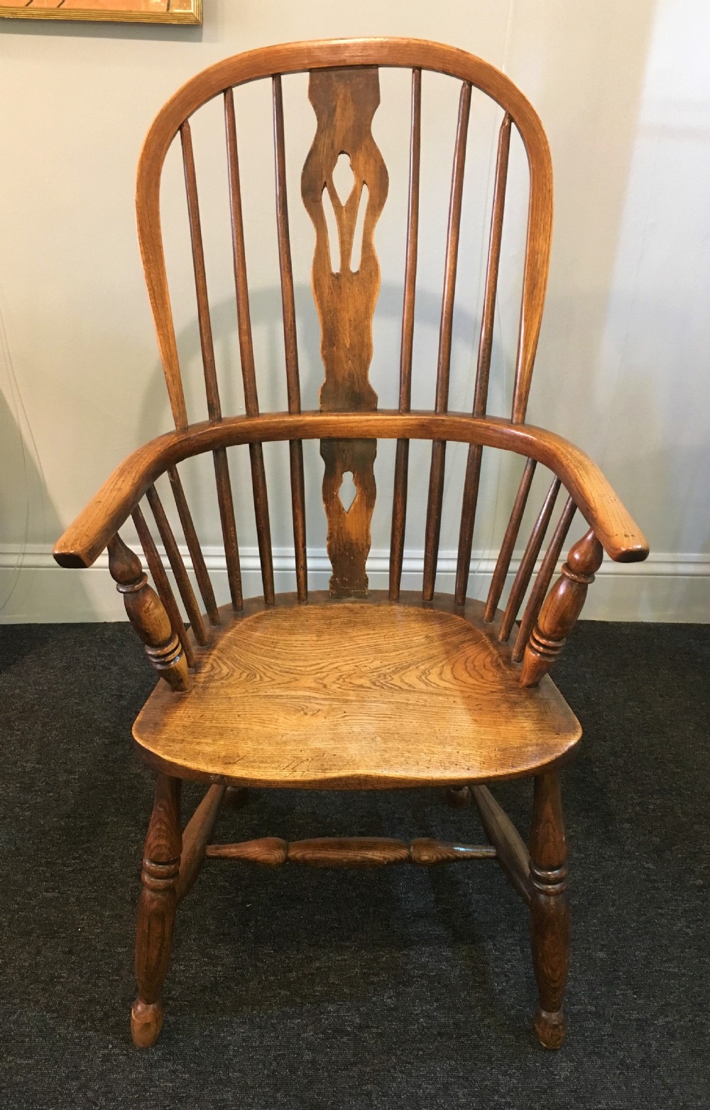 Victorian Beech, Ash & Elm High Hoop Backed Windsor Arm Chair c1870