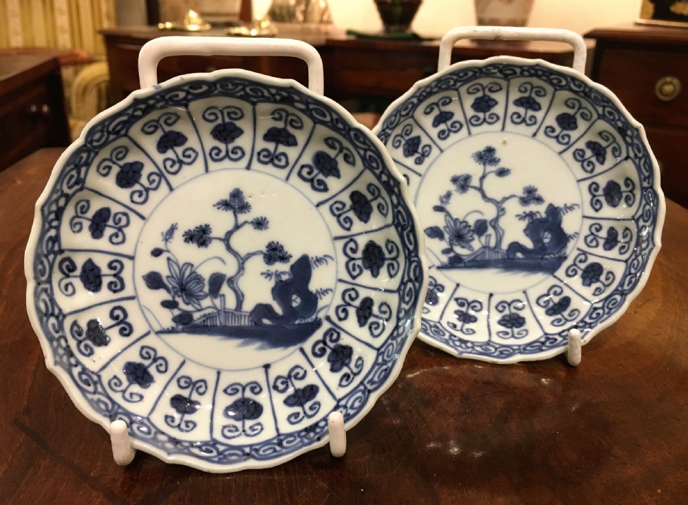 A Pair of Kangxi (1662-1722) blue and white small plates of garden scene
