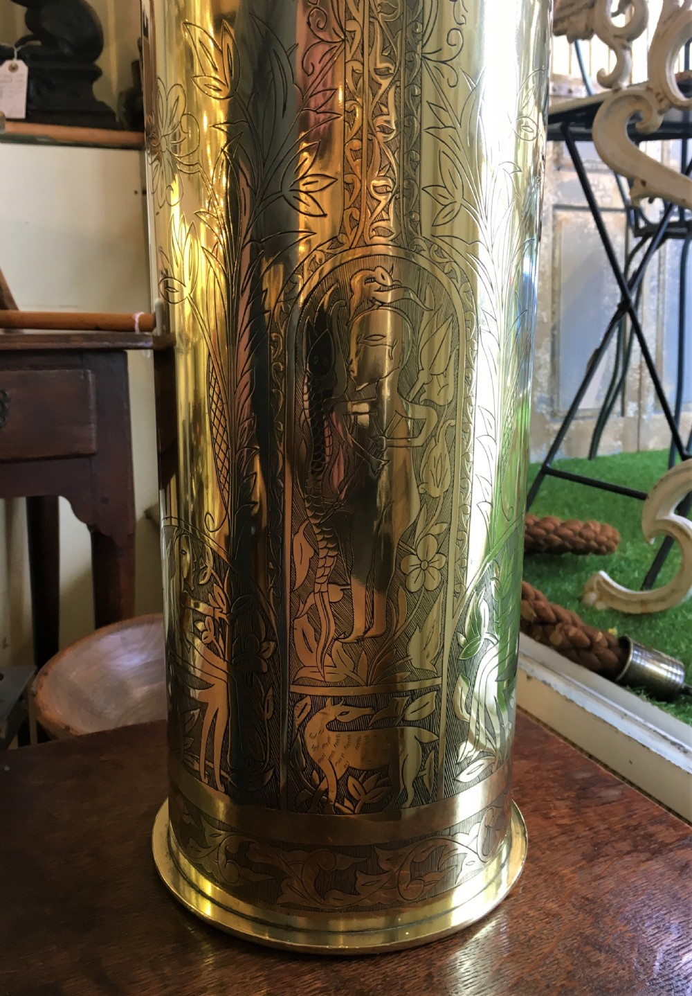 German Trench Art Decorated Brass Shell Case Dated 1908 View III