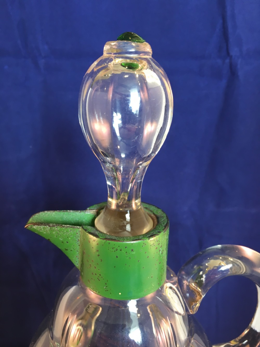 Art Nouveau Handled Decanter with Applied Green Eyes & Arch Cutting c1895 View III