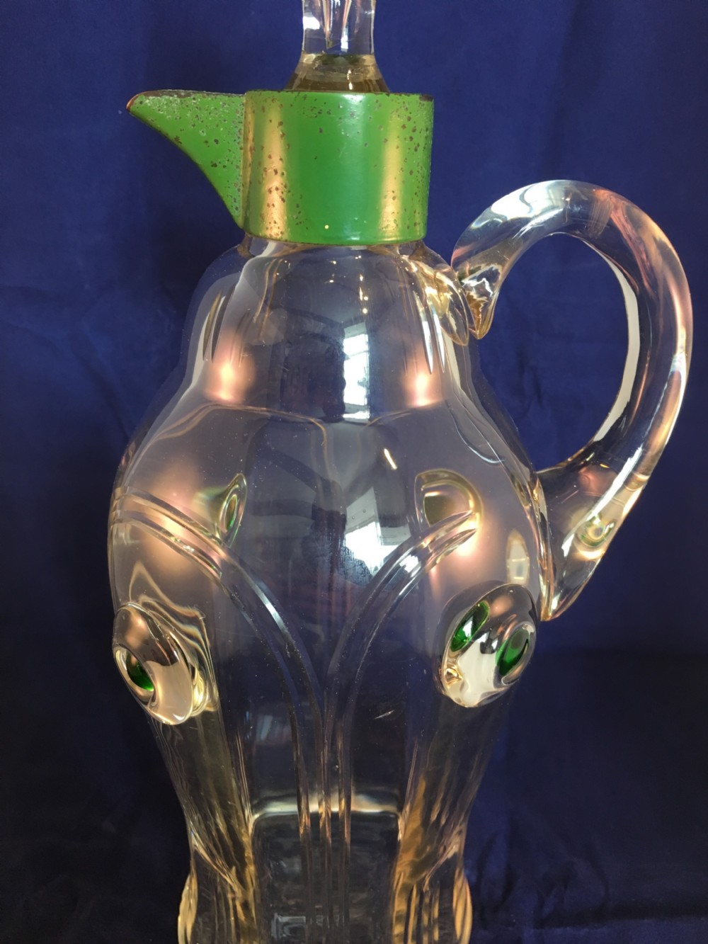 Art Nouveau Handled Decanter with Applied Green Eyes & Arch Cutting c1895 View IV