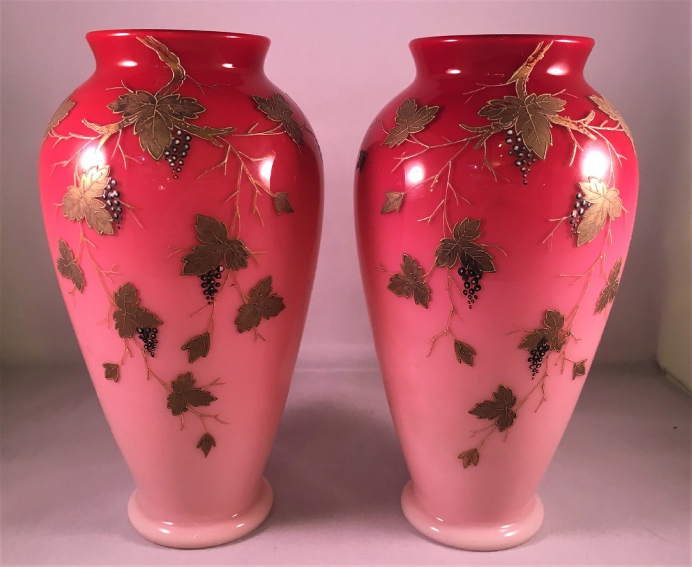 Pair of Cased Blush Vases Late C19th