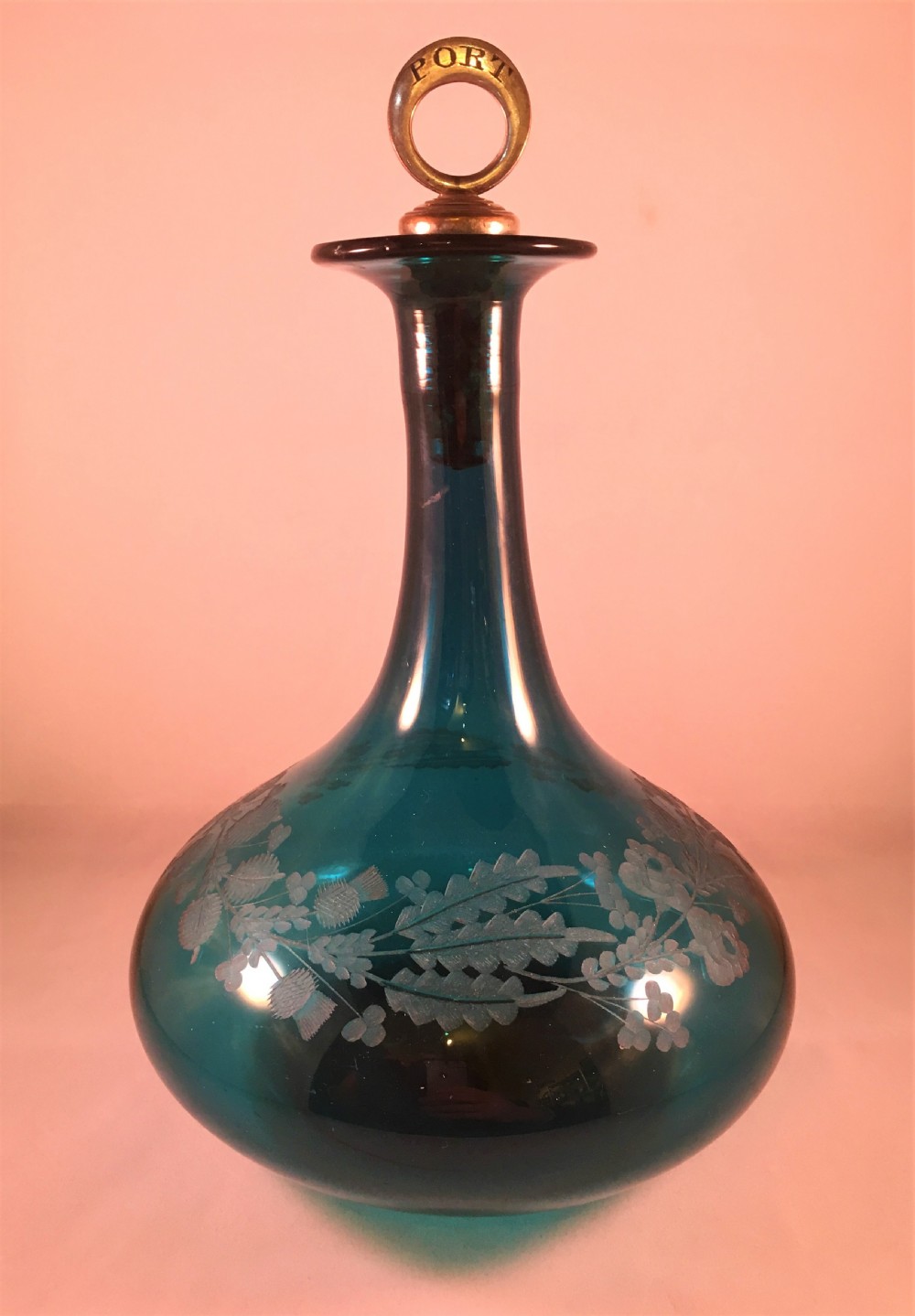  Onion Shape Decanter Engraved with Thistle/Rose/Shamrock c1830