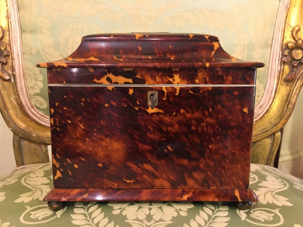 Georgian Tortoiseshell Tea Caddy Trimmed with Silver & Ivory