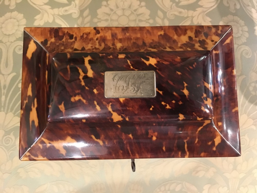 Georgian Tortoiseshell Tea Caddy Trimmed with Silver & Ivory View V