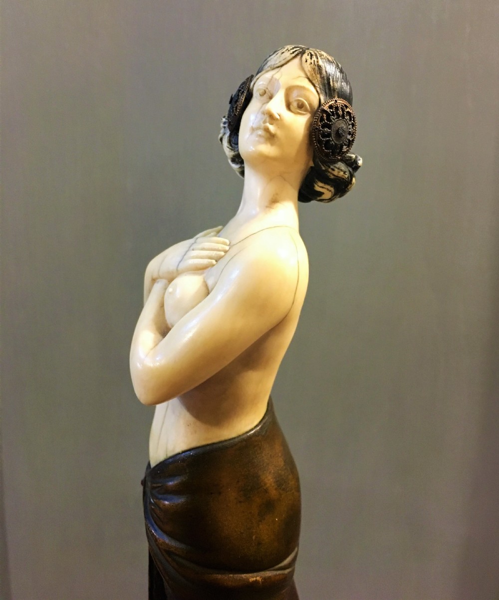 B. Grundmann Bronze and Ivory Figure of Salome - Mounted on Marble Plinth C19th (SIGNED) View II