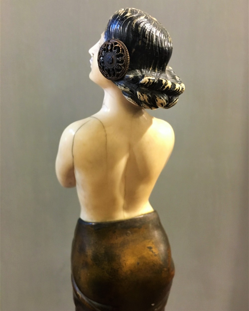 B. Grundmann Bronze and Ivory Figure of Salome - Mounted on Marble Plinth C19th (SIGNED) View IV