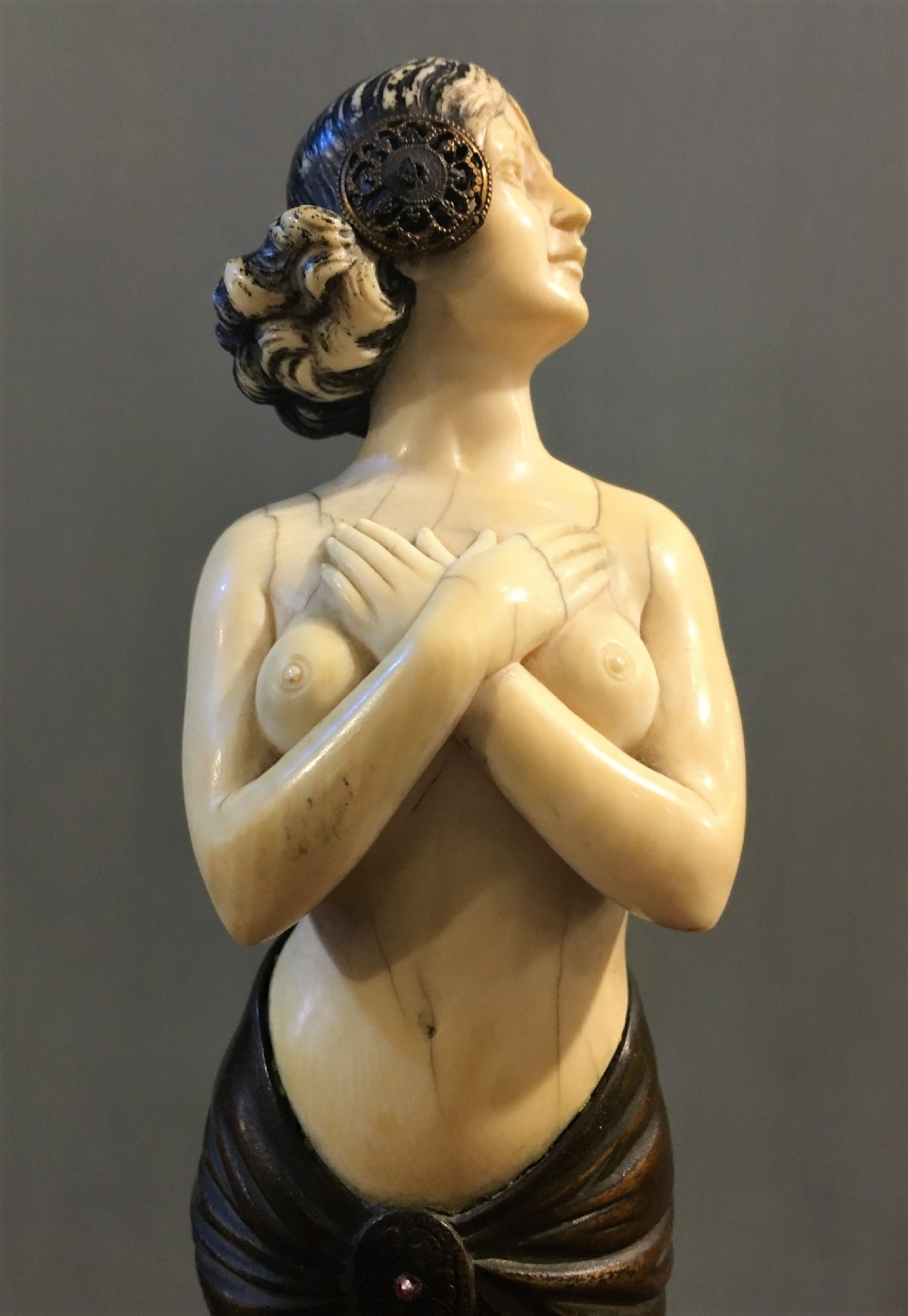 B. Grundmann Bronze and Ivory Figure of Salome - Mounted on Marble Plinth C19th (SIGNED) View V