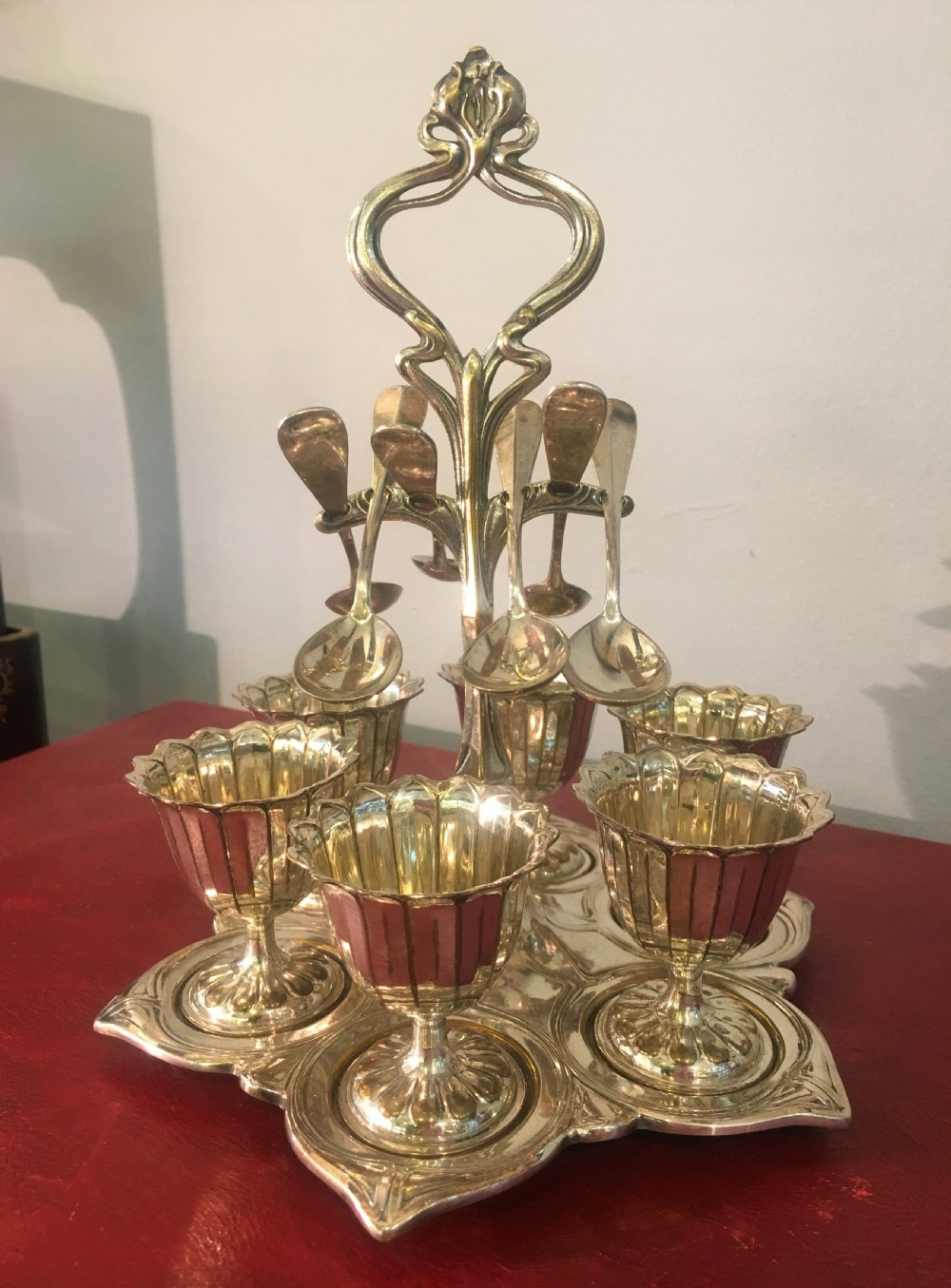 Württembergische Metallwarenfabrik (WMF) Egg Cup and Spoon Set c1900