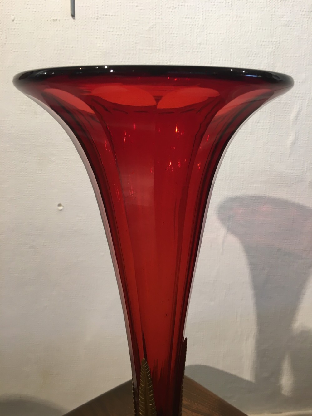 French Panel Cut Ruby Glass Trumpet Bowl Vase C19th View II