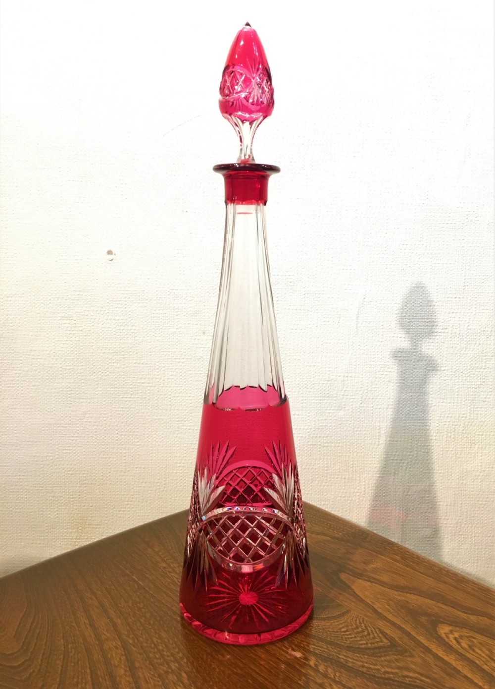 Tapering Clear & Cranberry Cut Decanter (Possibly by Val St. Lambert or similar) c1930