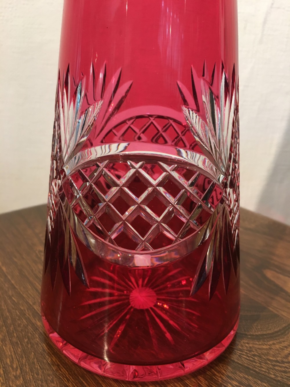 Tapering Clear & Cranberry Cut Decanter (Possibly by Val St. Lambert or similar) c1930 View II