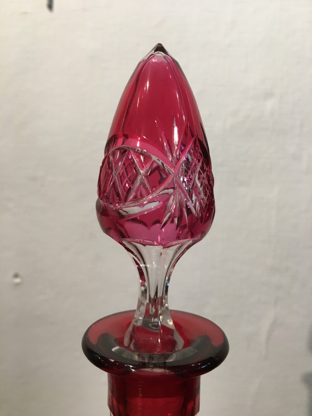 Tapering Clear & Cranberry Cut Decanter (Possibly by Val St. Lambert or similar) c1930 View III