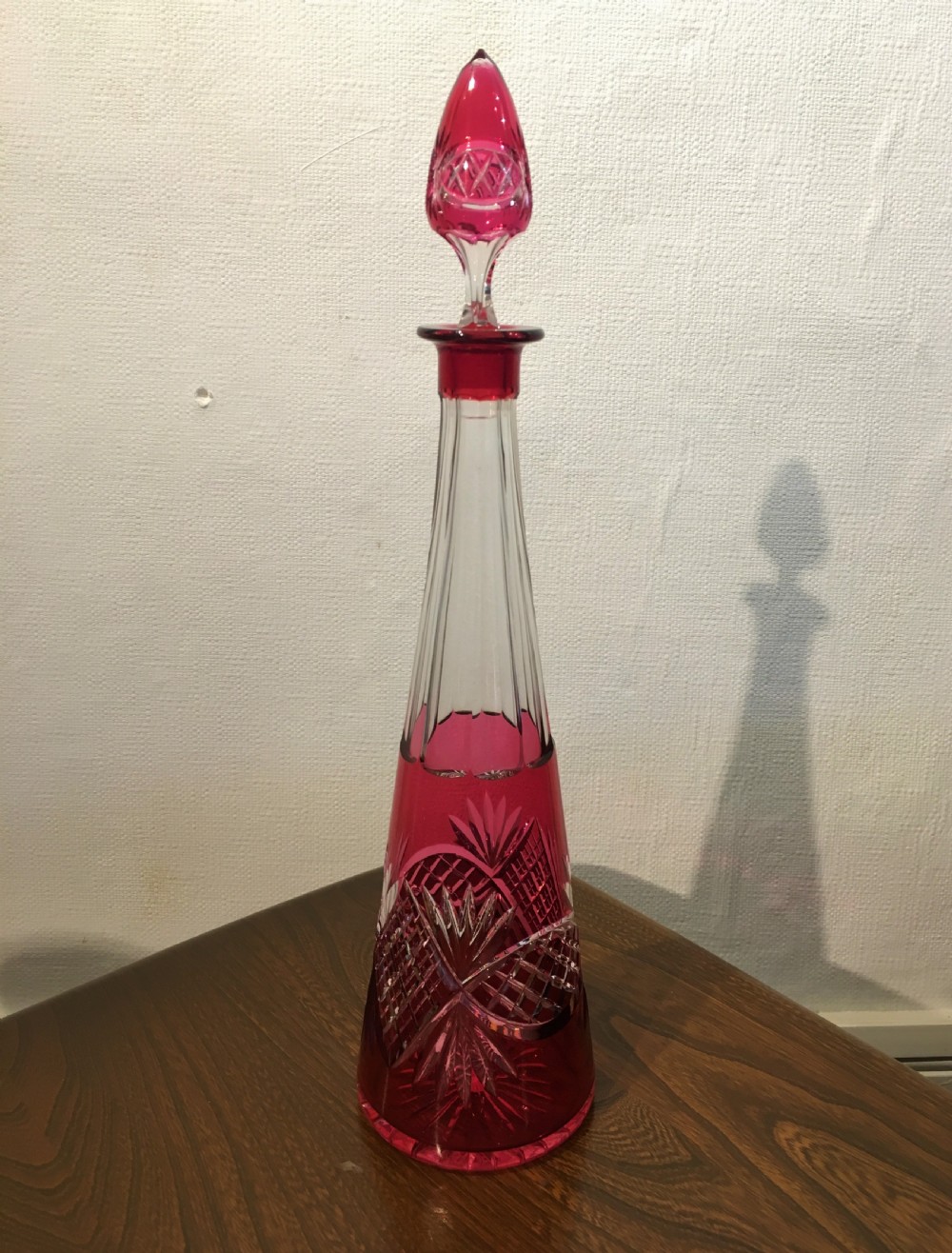 Tapering Clear & Cranberry Cut Decanter (Possibly by Val St. Lambert or similar) c1930 View IV