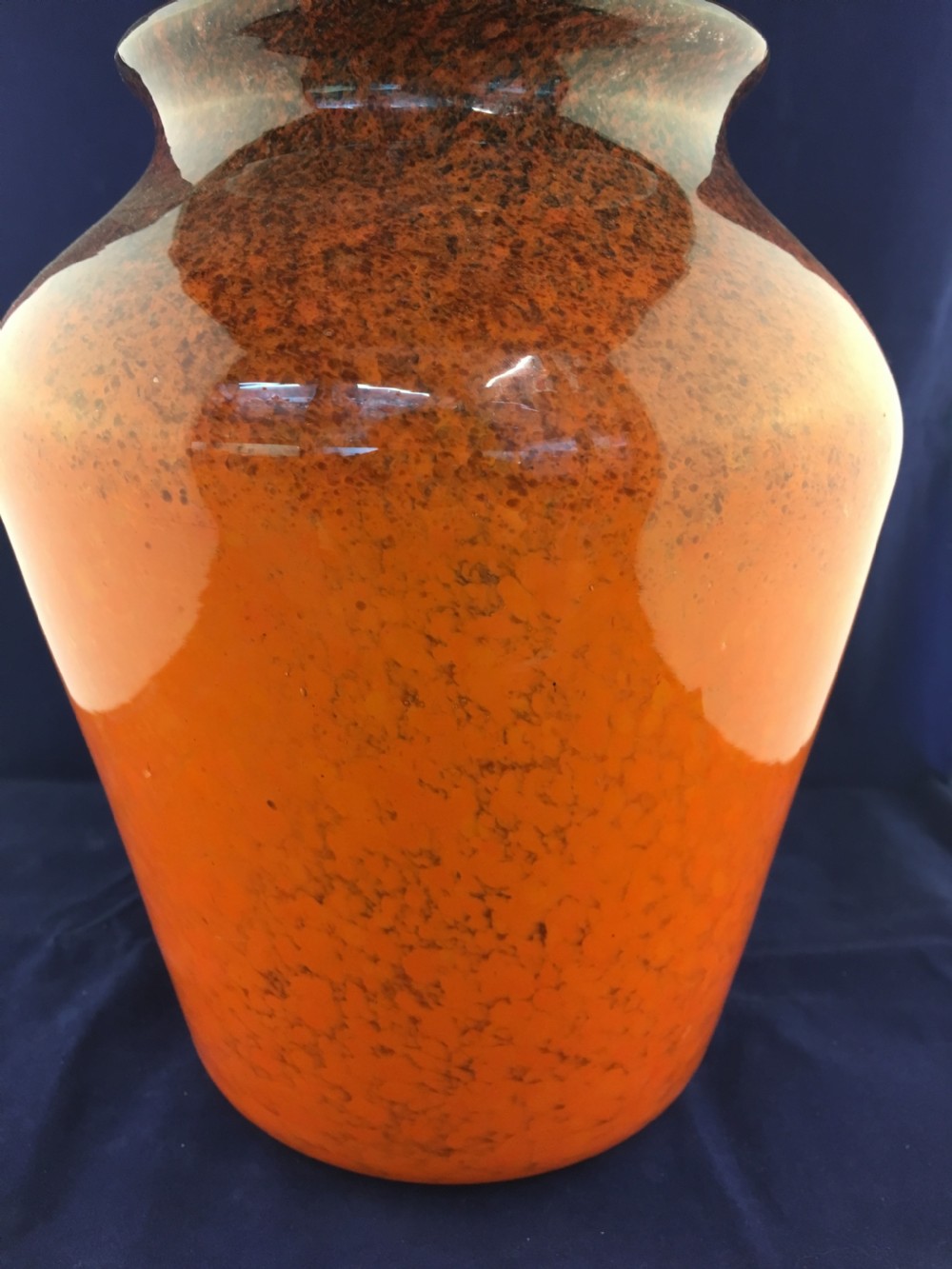 'Monart' Orange with Brown Fleck Rim Vase c1930 View II