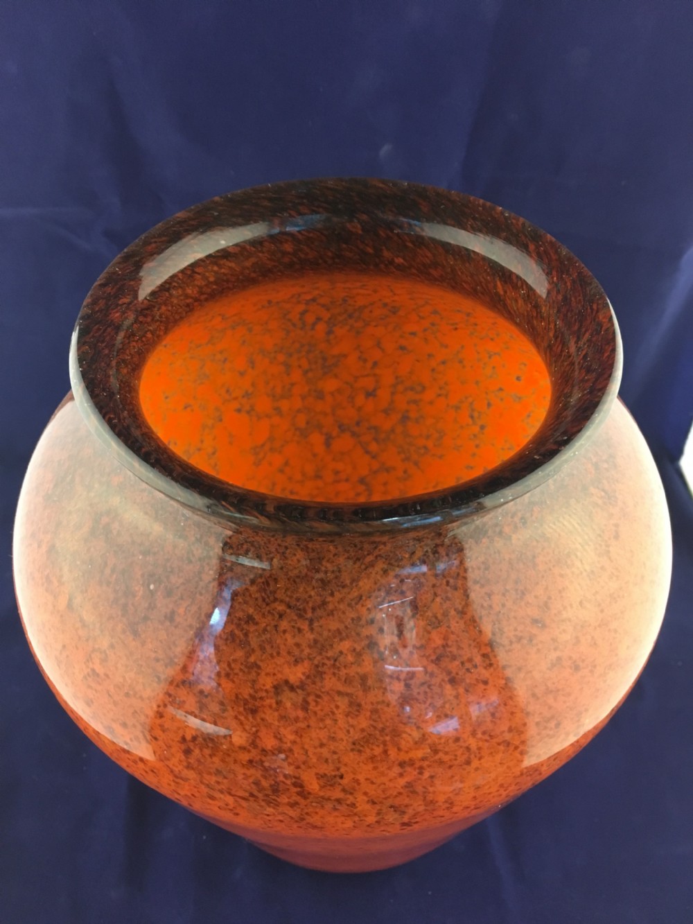 'Monart' Orange with Brown Fleck Rim Vase c1930 View III
