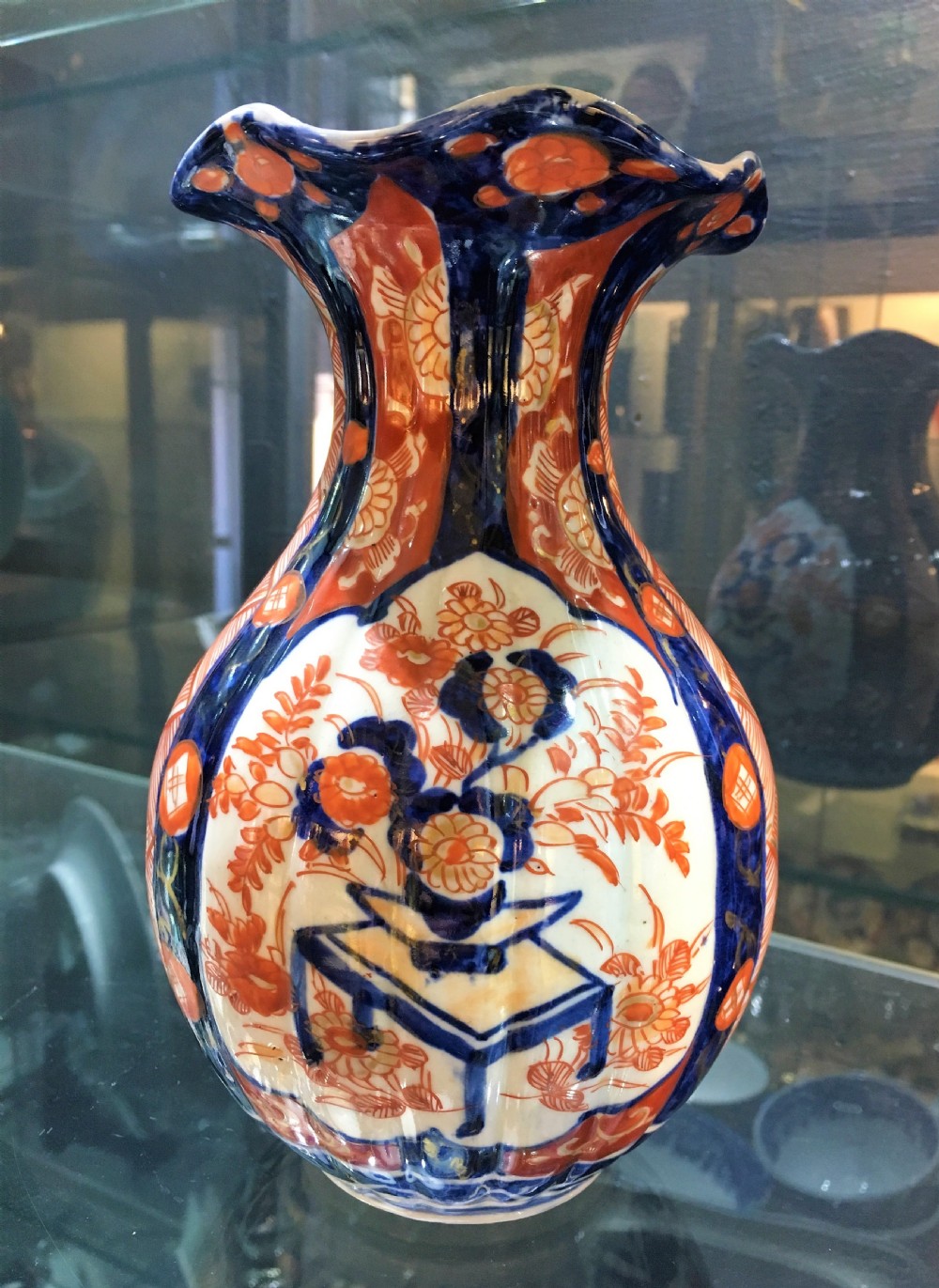Meiji Period Chinese Flutd Vase with Flower Basket Motif C19th