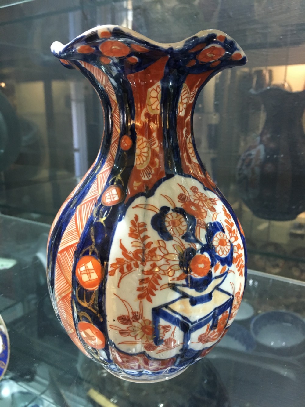 Meiji Period Chinese Flutd Vase with Flower Basket Motif C19th View II