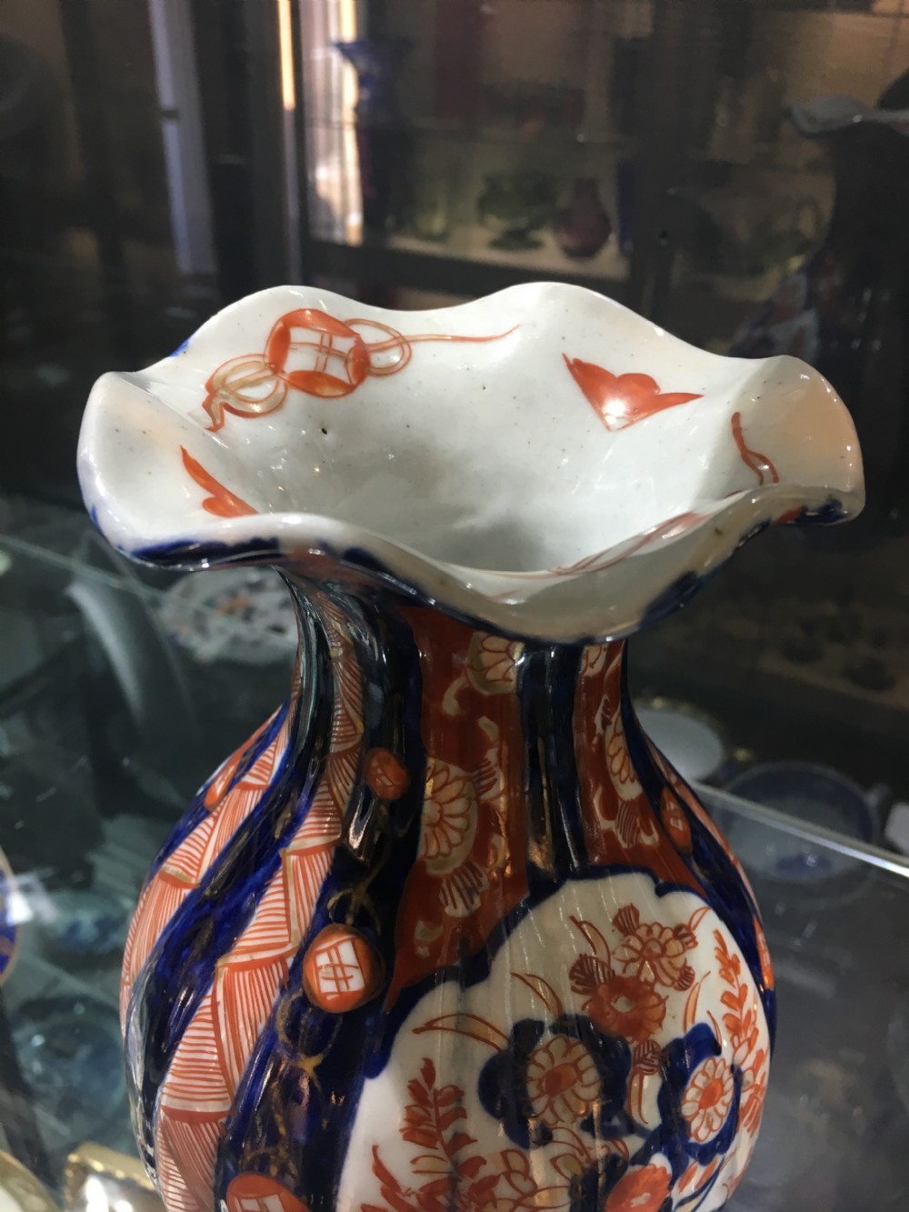 Meiji Period Chinese Flutd Vase with Flower Basket Motif C19th View III