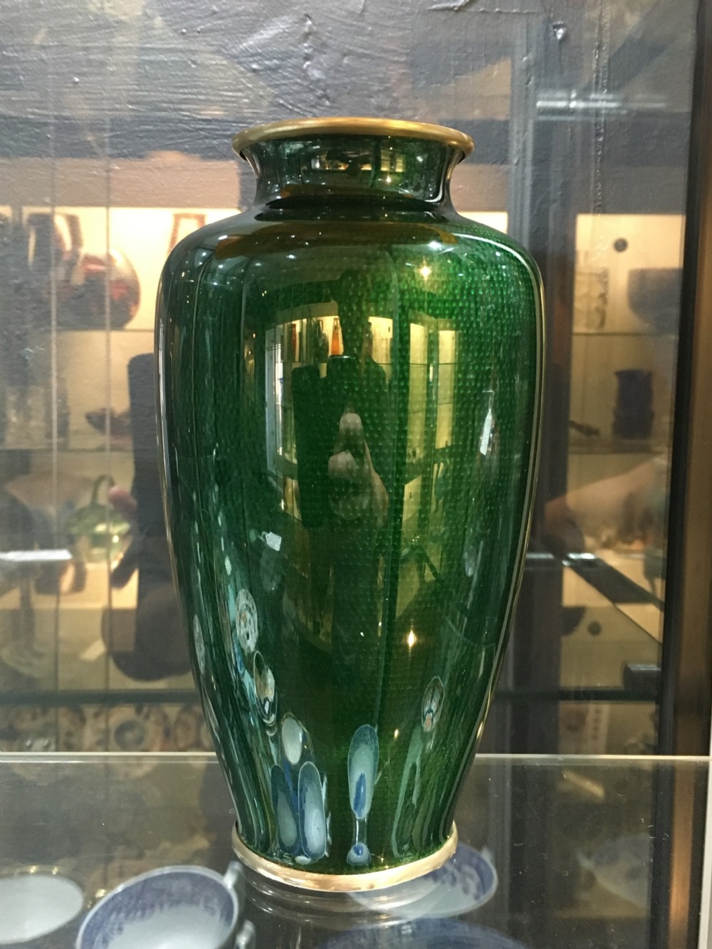 Japanese Ginbari Enamel Vase with Prunus Blossom & Bamboo Motif early C20th  View II