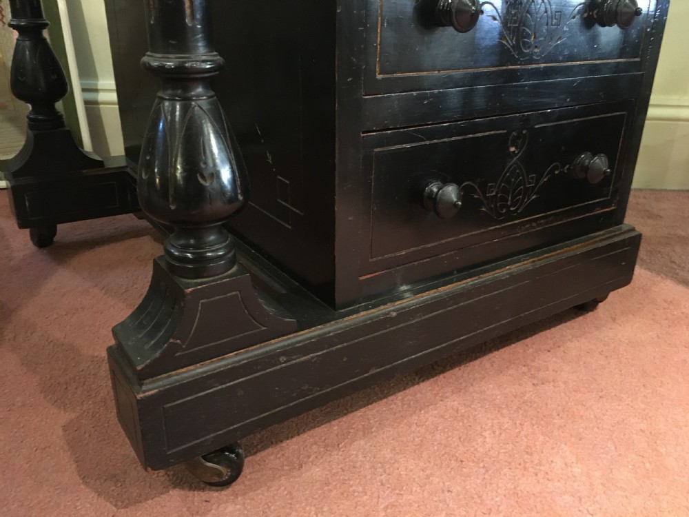 Davenport Ebonised with Burr Elm Edging, Satinwood Interior & Brass Gallery c1850 View VII