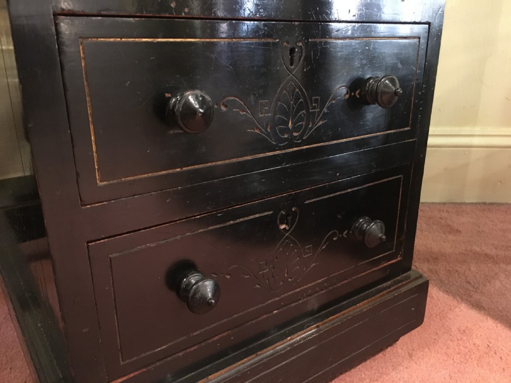 Davenport Ebonised with Burr Elm Edging, Satinwood Interior & Brass Gallery c1850 View VIII