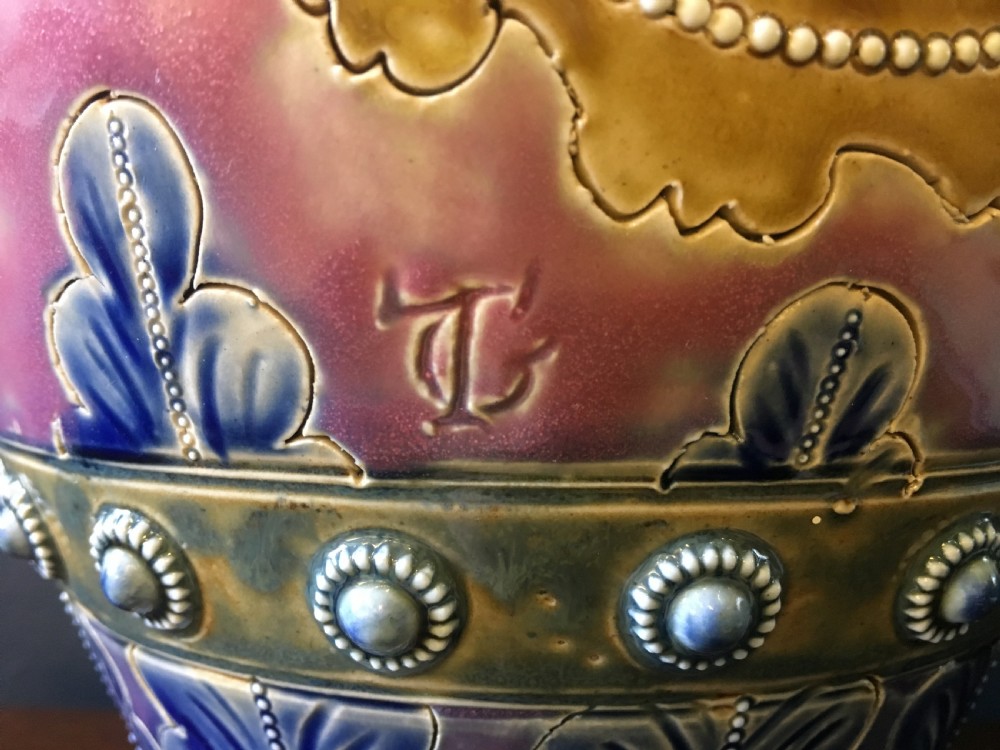 George Tinworth Doulton Lambeth Vase with 1875 Monogram View IV