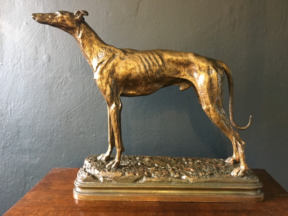 Alfred Dubucand Signed French Greyhound Study Cold cast Bronze C19th View V