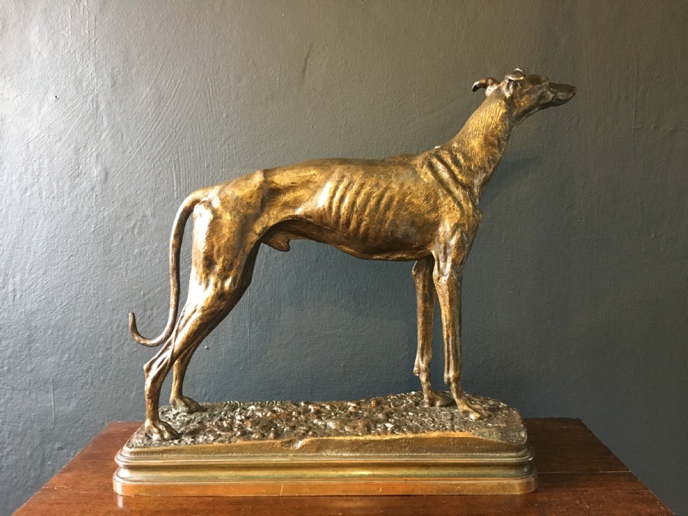 Alfred Dubucand Signed French Greyhound Study Cold cast Bronze C19th View VI