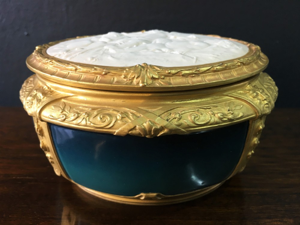 Paul Louchet Art Nouveau Gilt Bronze Mounted Porcelain Powder Bowl & Cover, Paris 1910