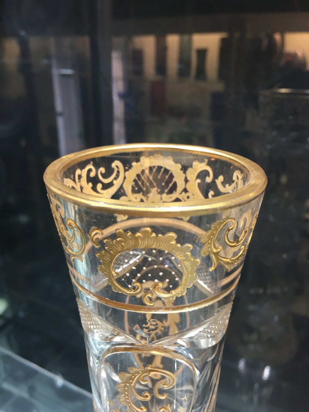 St Louis Crystal Gilt & Cut Glass Vase with Rococo Scrolls & Cut with Sunbursts & Hatched Panels c1890 View II