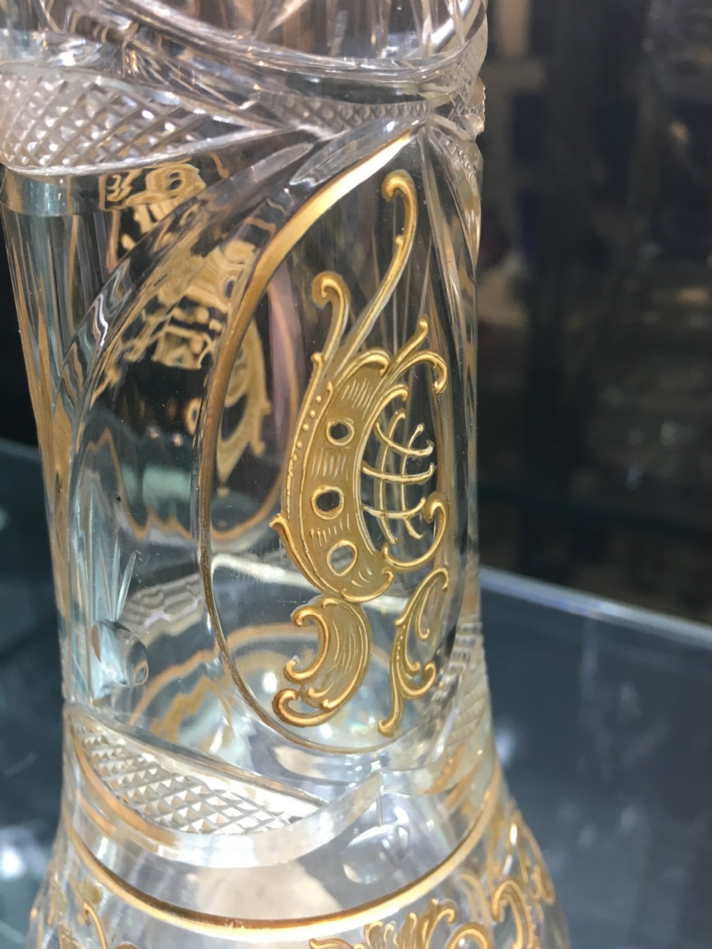 St Louis Crystal Gilt & Cut Glass Vase with Rococo Scrolls & Cut with Sunbursts & Hatched Panels c1890 View IV